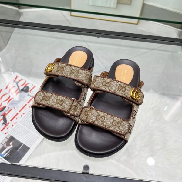 Gucci two-strap deviled felt flat sandals