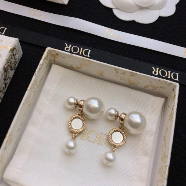 DIOR double bead round mirror pendant earrings
