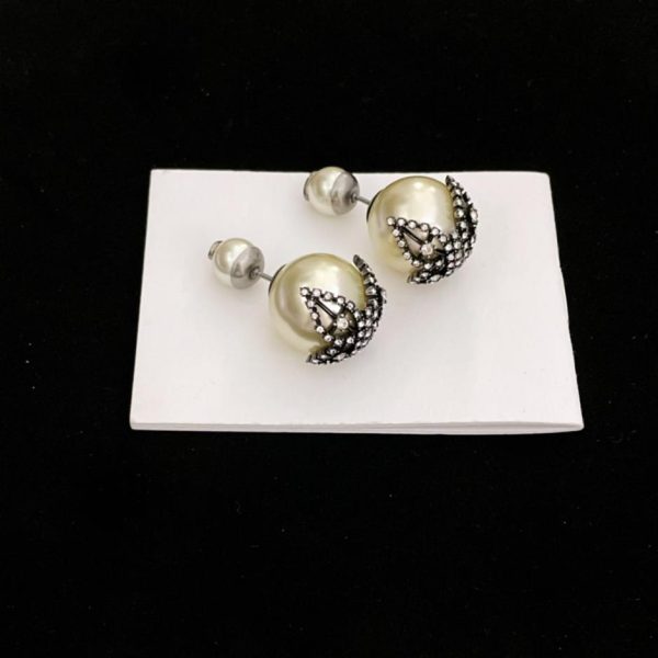Dior Full Diamond Butterfly Bead Stud Earrings