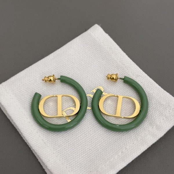 Dior green and white hoop earrings