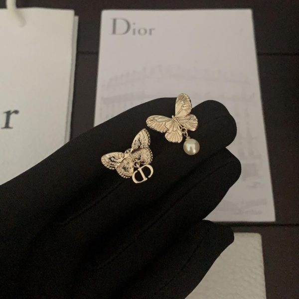 Dior Butterfly Asymmetric Pearl Earrings