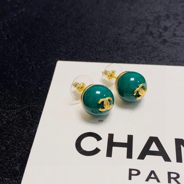 Chanel Double C Green Pearl Small Stud Earrings