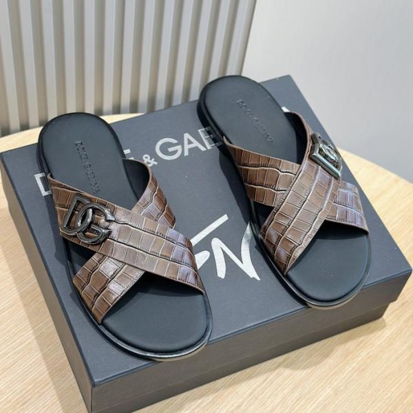 DOLCE & GABBANA calfskin logo men's slippers