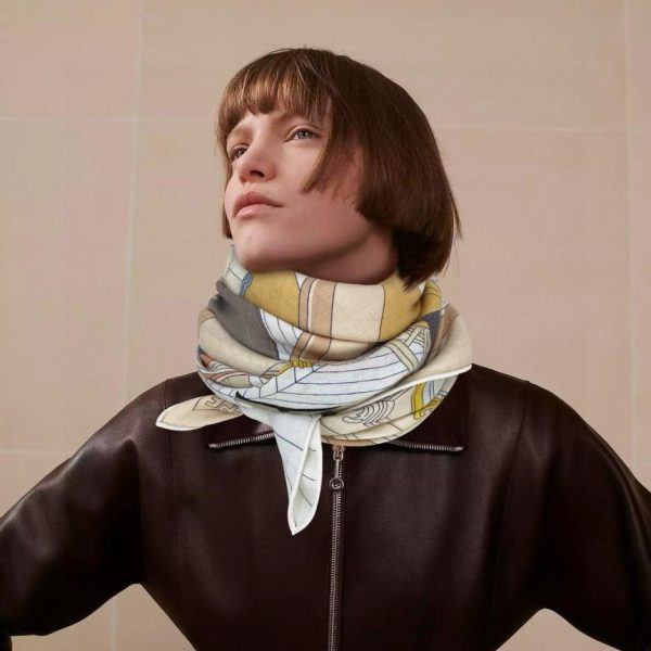 Hermes double-sided cashmere square scarf in the same color
