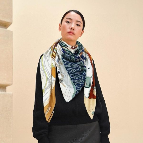 Hermes double-sided cashmere square scarf in the same color