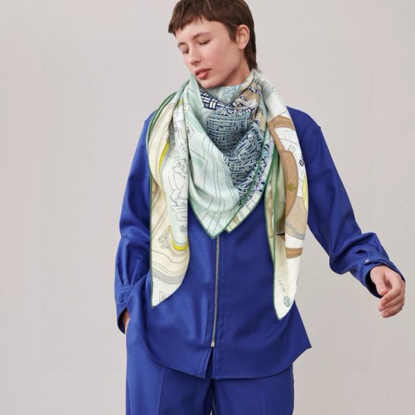 Hermes double-sided cashmere square scarf in the same color