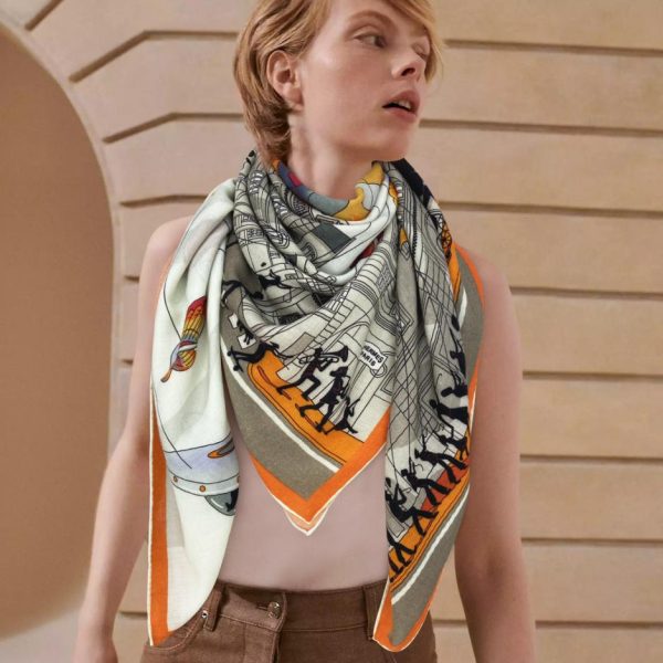 Hermes double-sided cashmere square scarf in the same color