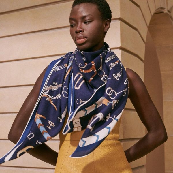Hermes double-sided cashmere square scarf in the same color
