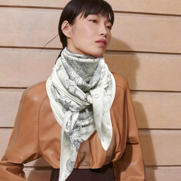Hermes double-sided cashmere square scarf in the same color