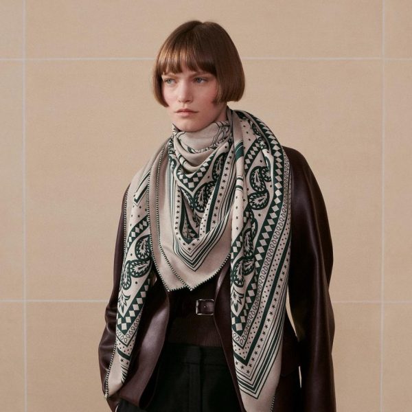 Hermes double-sided cashmere square scarf in the same color