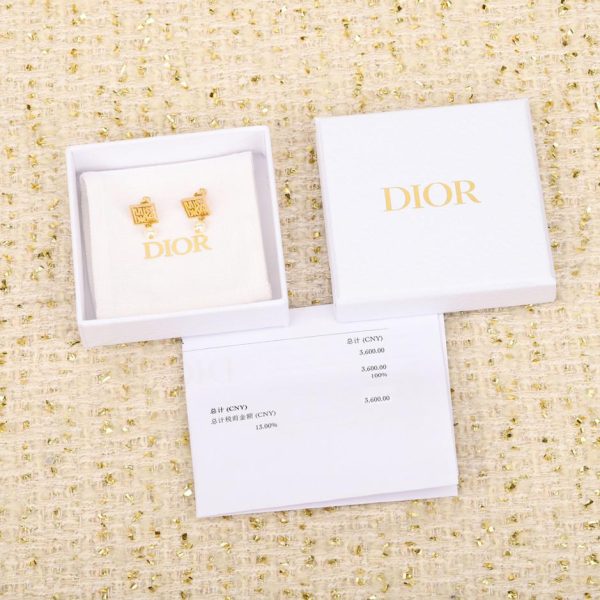 Dior Square Letter Block Pearl Earrings