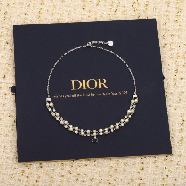 Dior double layer bead and diamond necklace