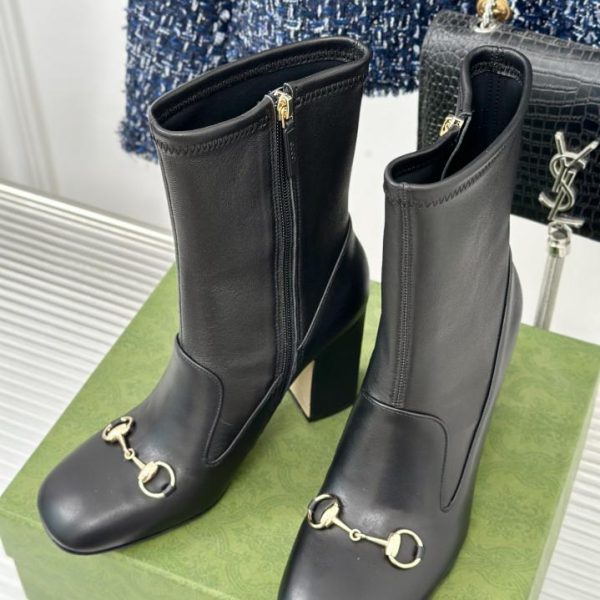 Gucc classic horsebit thick heel stretch boots