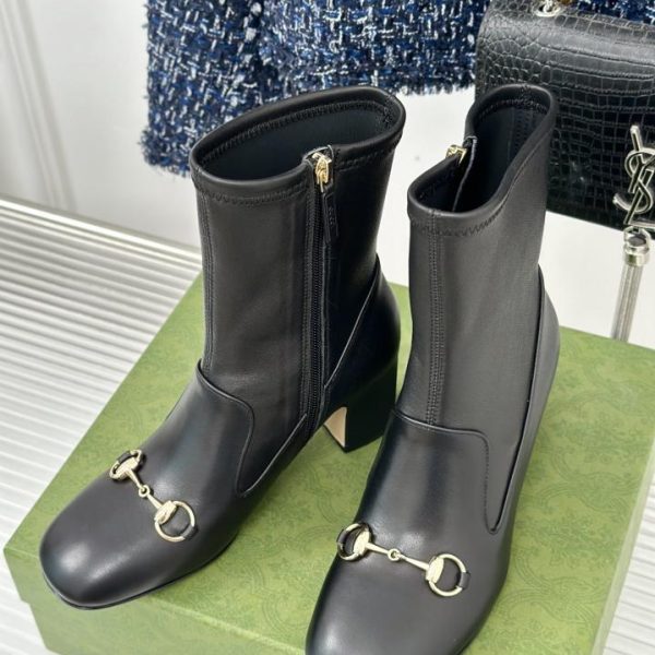 Gucc classic horsebit thick heel stretch boots