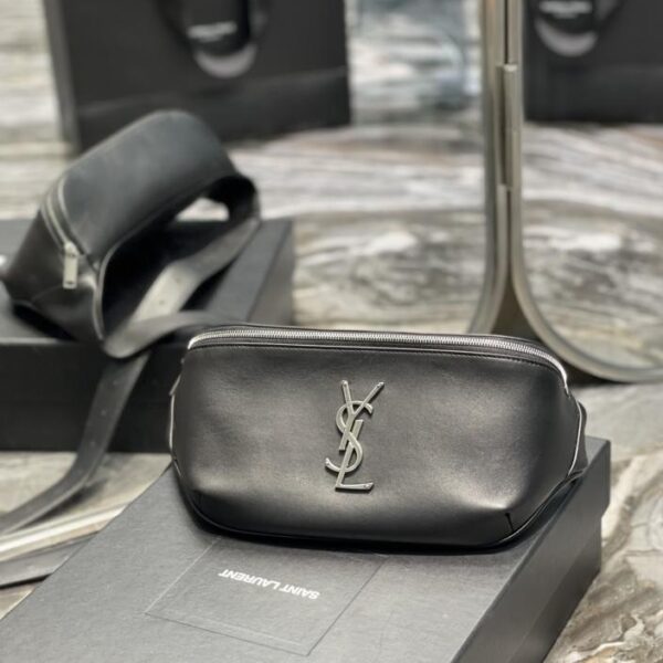  SAINT LAURENT CLASSIC black leather waist bag chest bag