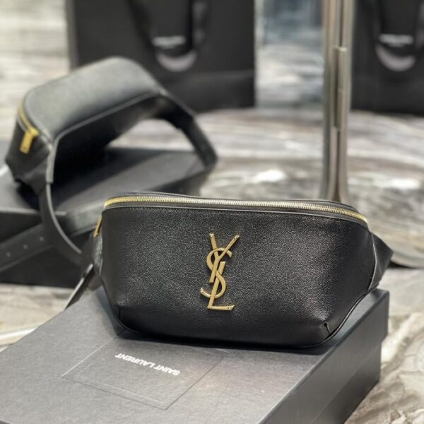  SAINT LAURENT CLASSIC black leather waist bag chest bag