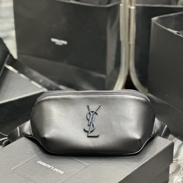  SAINT LAURENT CLASSIC black leather waist bag chest bag