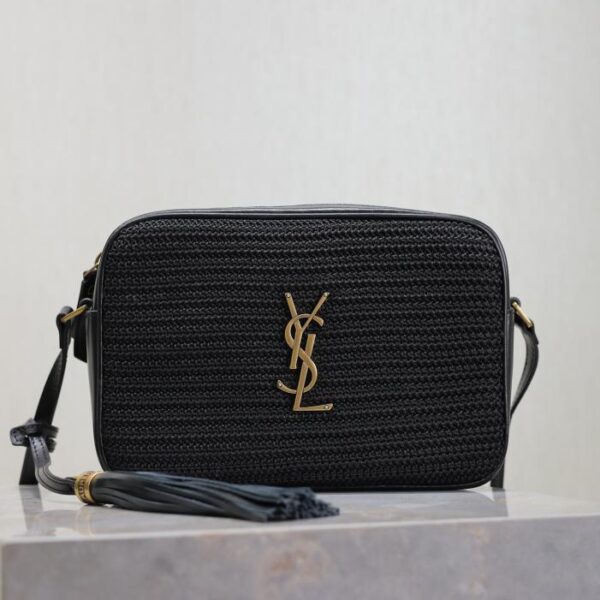  SAINT LAURENT black woven gold buckle Lou camera bag