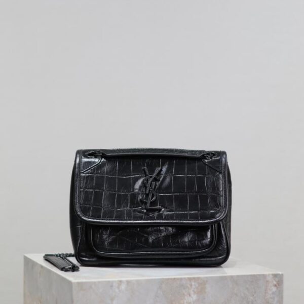  SAINT LAURENT niki 22cm black crocodile pattern