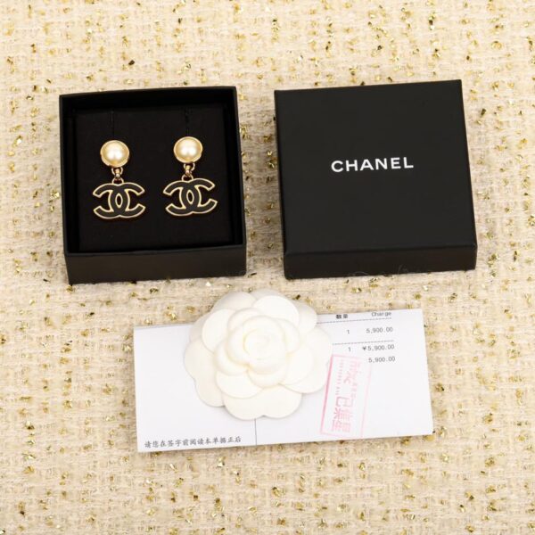 Chanel Pearl Drop Double C Resin Stud Earrings