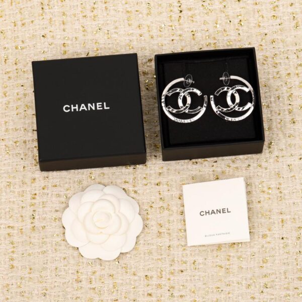 Chanel silver double c letter earrings