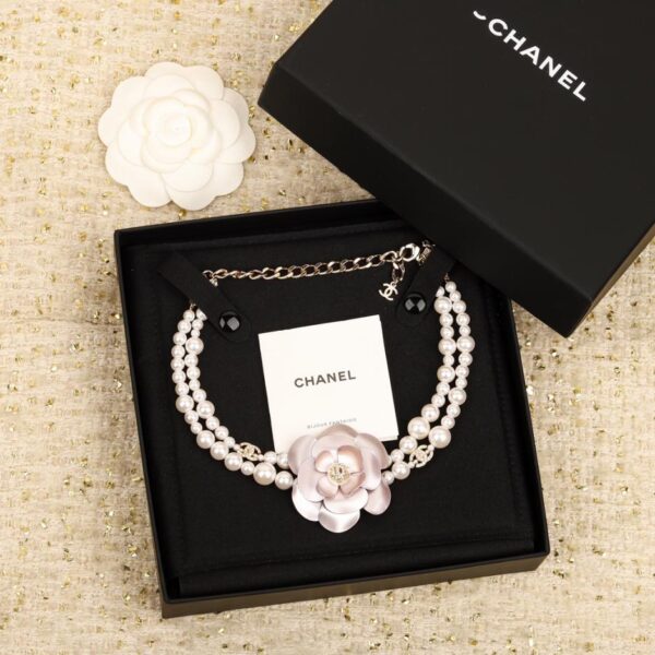 Chanel pink camellia choker necklace