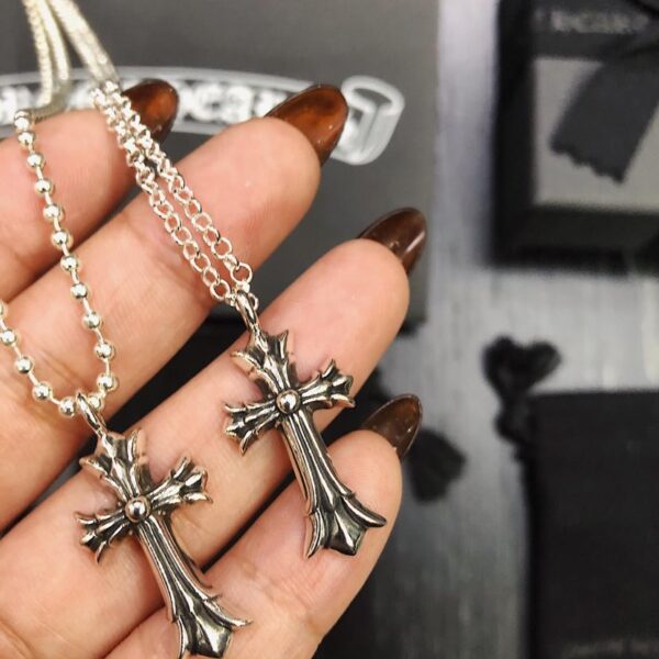 [Counter version] Chrome Hearts mini double layer cross flower necklace