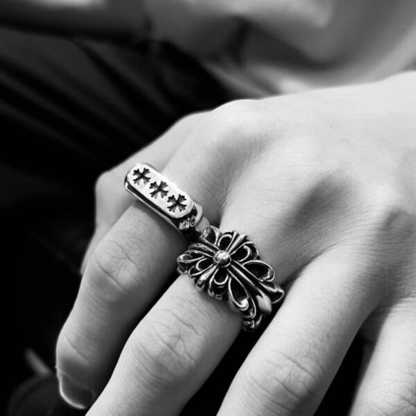 Chrome Hearts Triple Cross Flower Glossy Ring