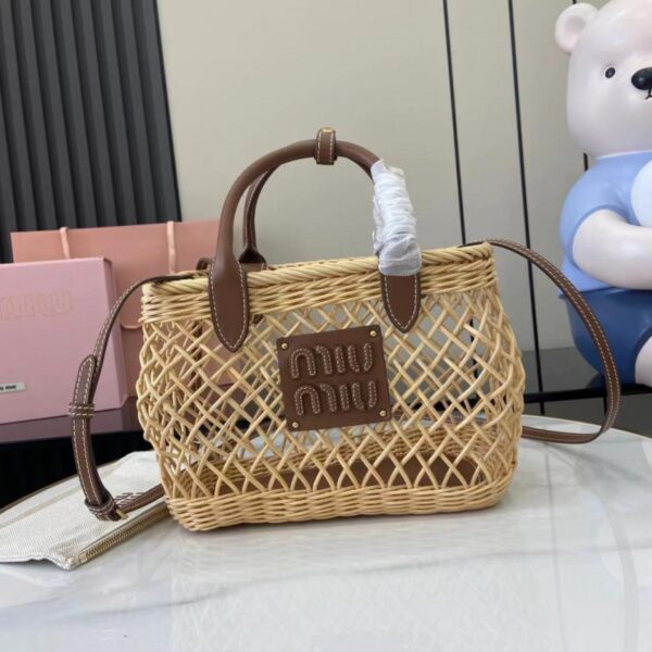 Miu Miu leather trim woven handbag shipped Model 5BA286 (1LQ4T)