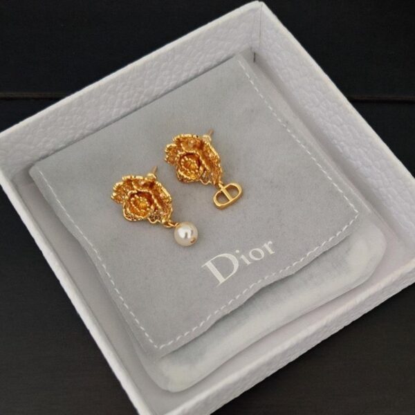 Dior latest gold double flower earrings consistent ZP brass material (J17Q6)