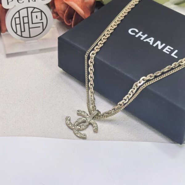 Counter version Chanel Double C double chain necklace brass plated with real gold (VU7ZI)
