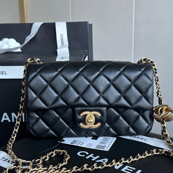 CHANEL Double C Adjuster Buckle CF MINI Black Gold Imported Custom Lambskin (JL3N3)