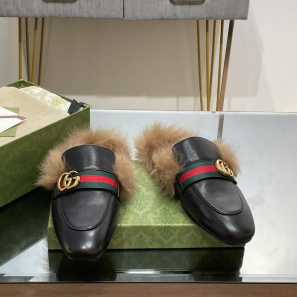 Men's classic black Gucci calfskin slippers (1QY0V)