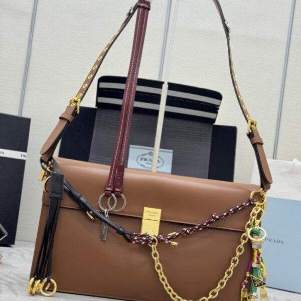 Prada's new Caramel color 1BD378 Large Soft Sound handbag (84TTZ)